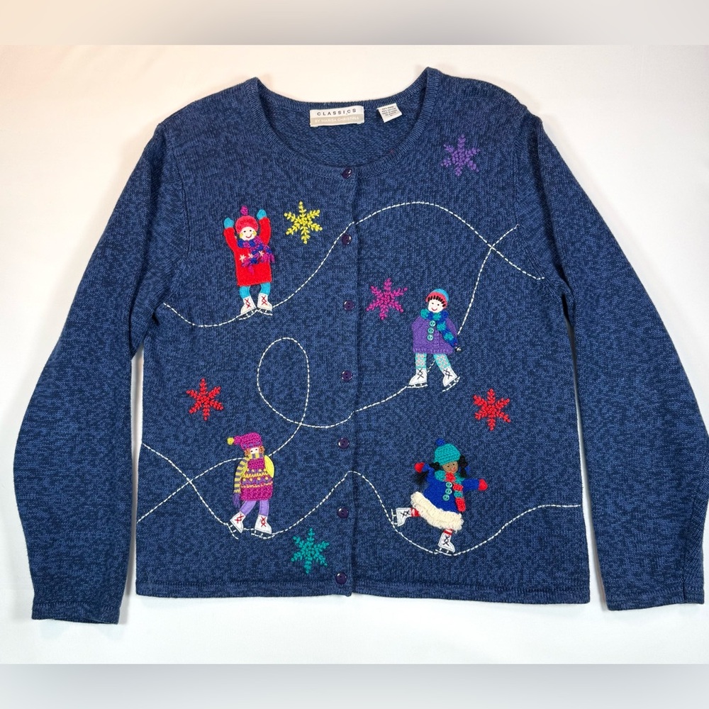 VINTAGE MARISA CHRISTINA Womens Ice Skating Cardigan‎ L Winter Cottagecore